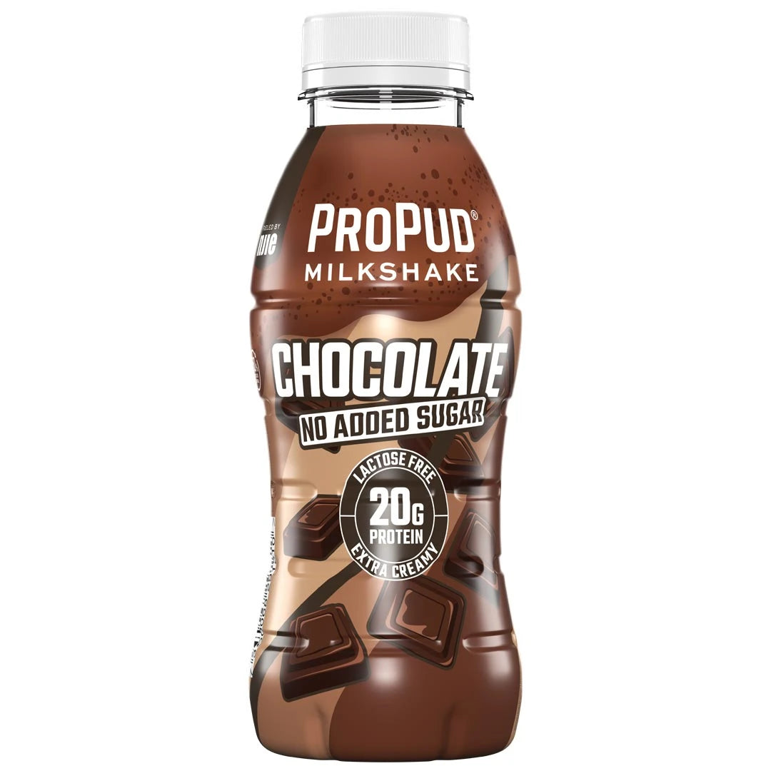 NJIE ProPud Protein Milkshake 330 ml ruskeassa pullossa valkoisella korkilla, makuna Chocolate.