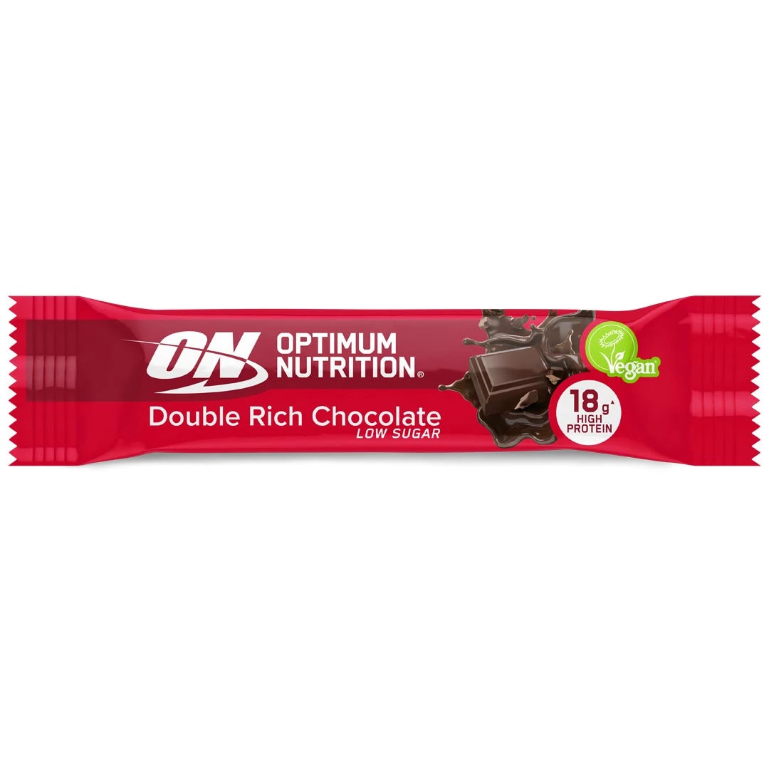 Optimum Nutrition Vegan Protein Bar 60 g punaisessa pakkauksessa, makuna Double Rich Chocolate.