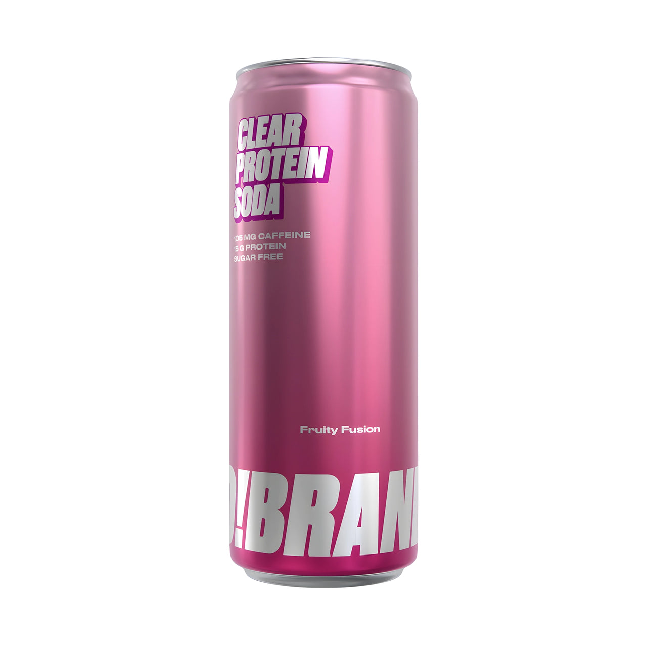 Pro Brands Clear Protein Soda 330 ml vaaleanpunaisessa tölkissä, makuna Fruity Fusion.
