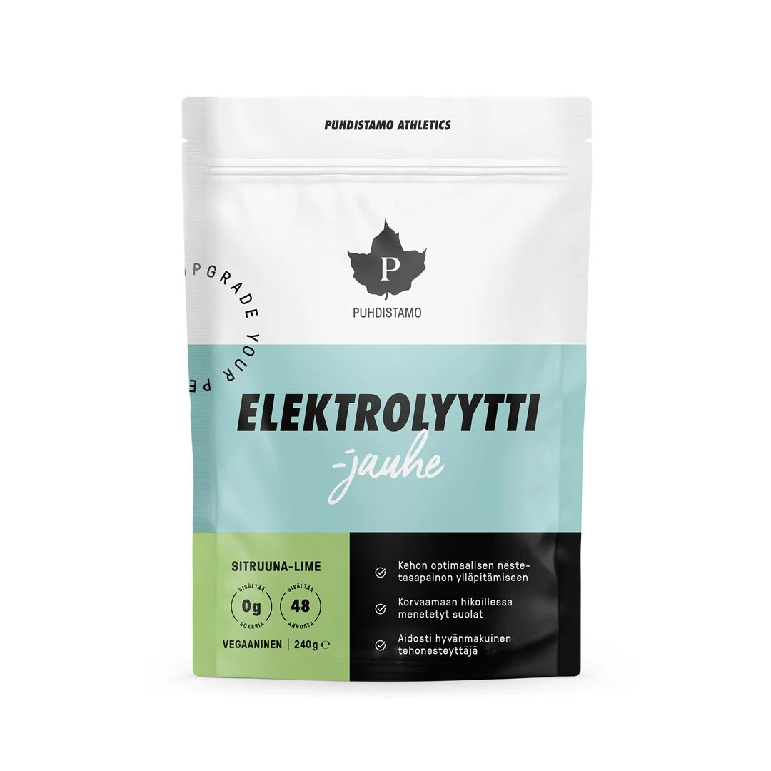 Puhdistamo Elektrolyyttijauhe 240 g valko-vaaleansinisessä pussissa, makuna sitruuna-lime., kuva 1/3