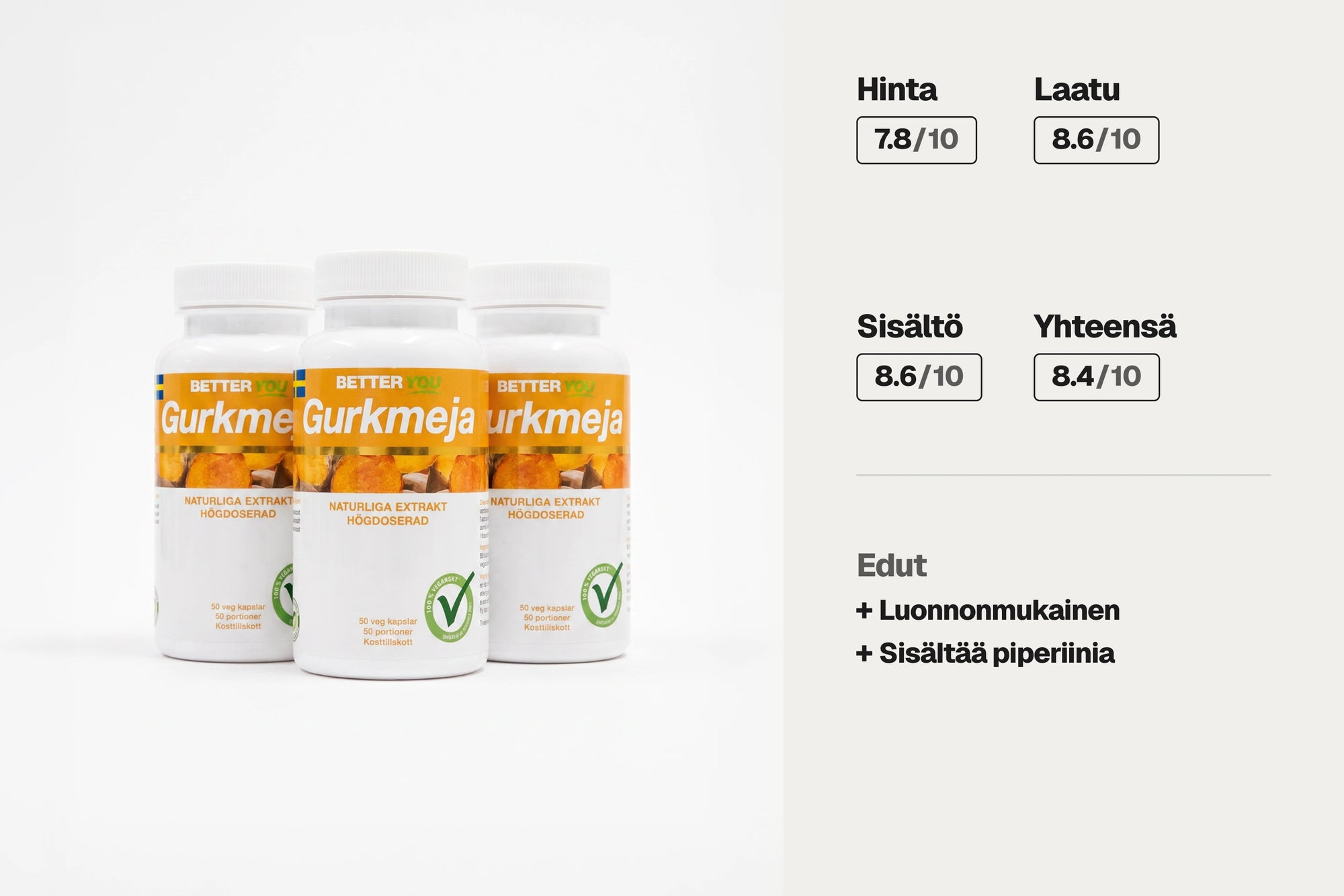 Better You Gurkmeja 50 kapselia, luomukurkumiinilisä