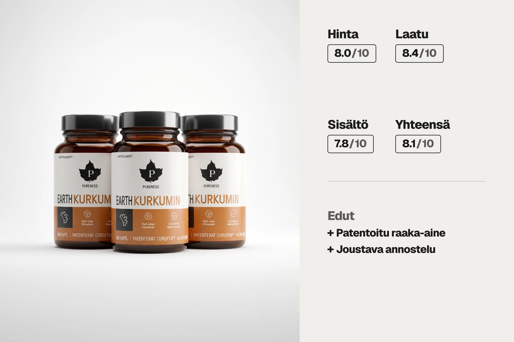 Pureness Earth Kurkumin 60 kapselia, patentoitu CurQfen-formula