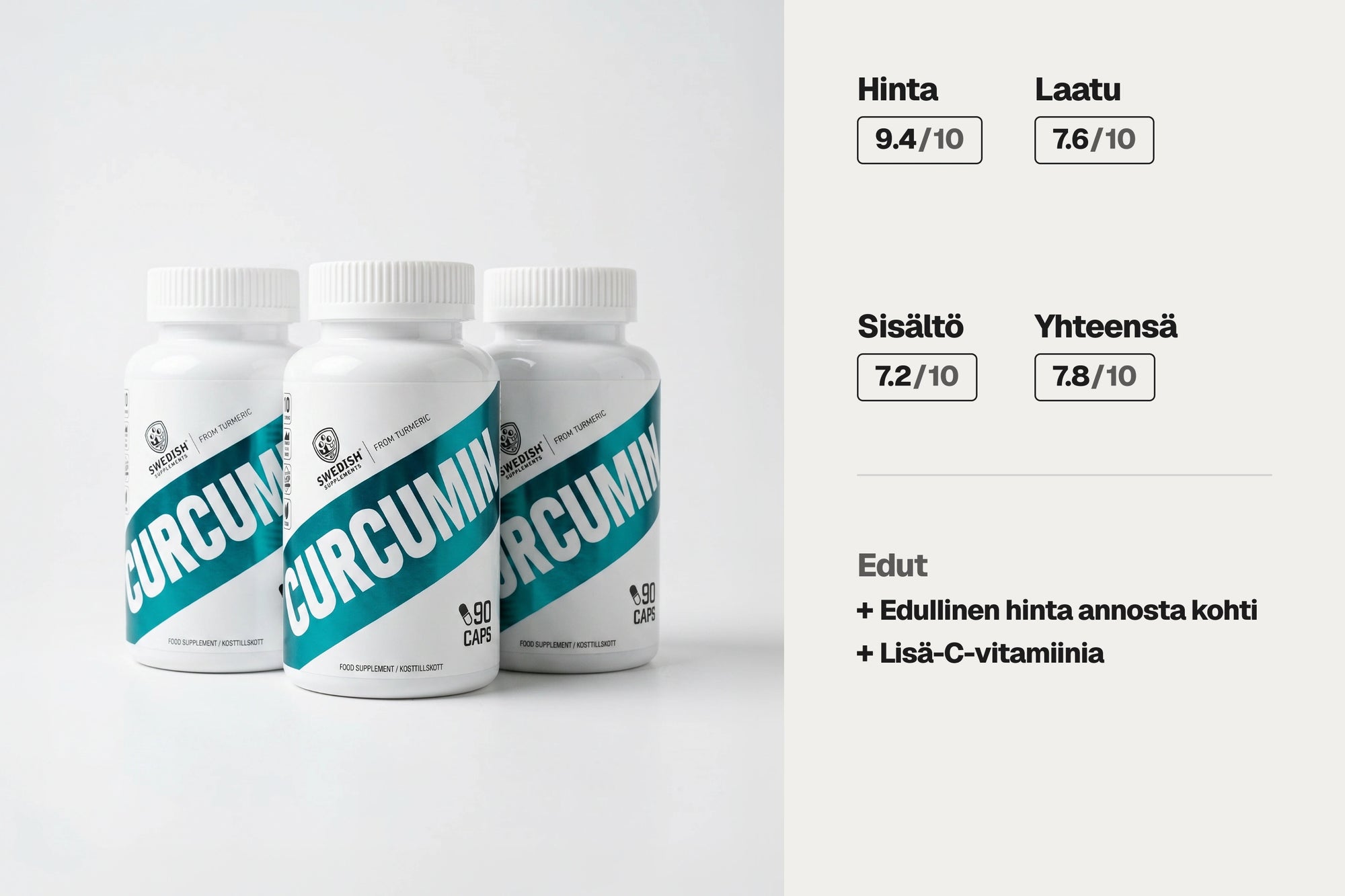 Swedish Supplements Curcumin 90 kapselia, kurkuma ja C-vitamiini