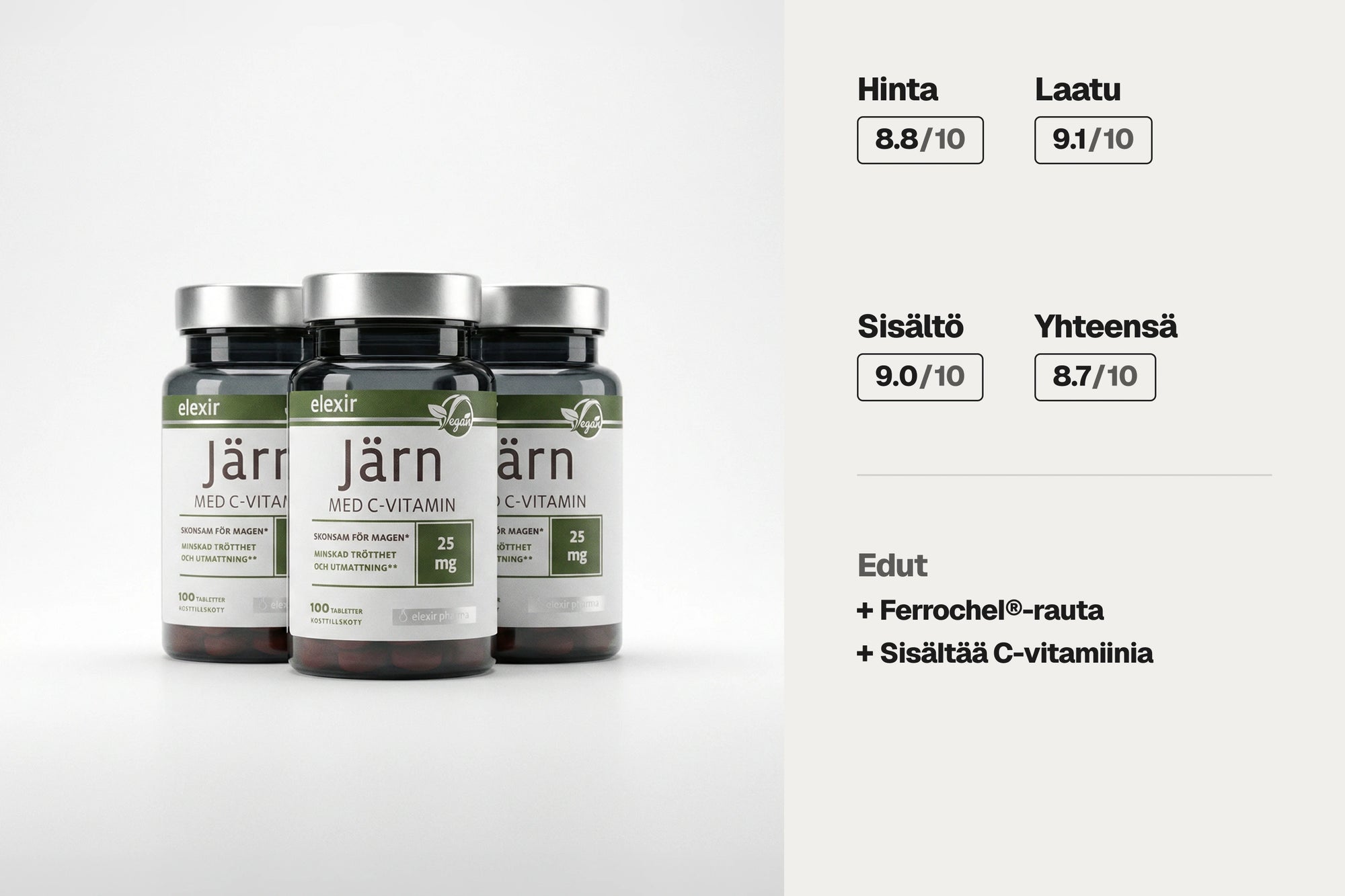 Elexir Pharma Rauta C-vitamiinilla 100 tablettia, depottabletti Ferrochel®-raudalla