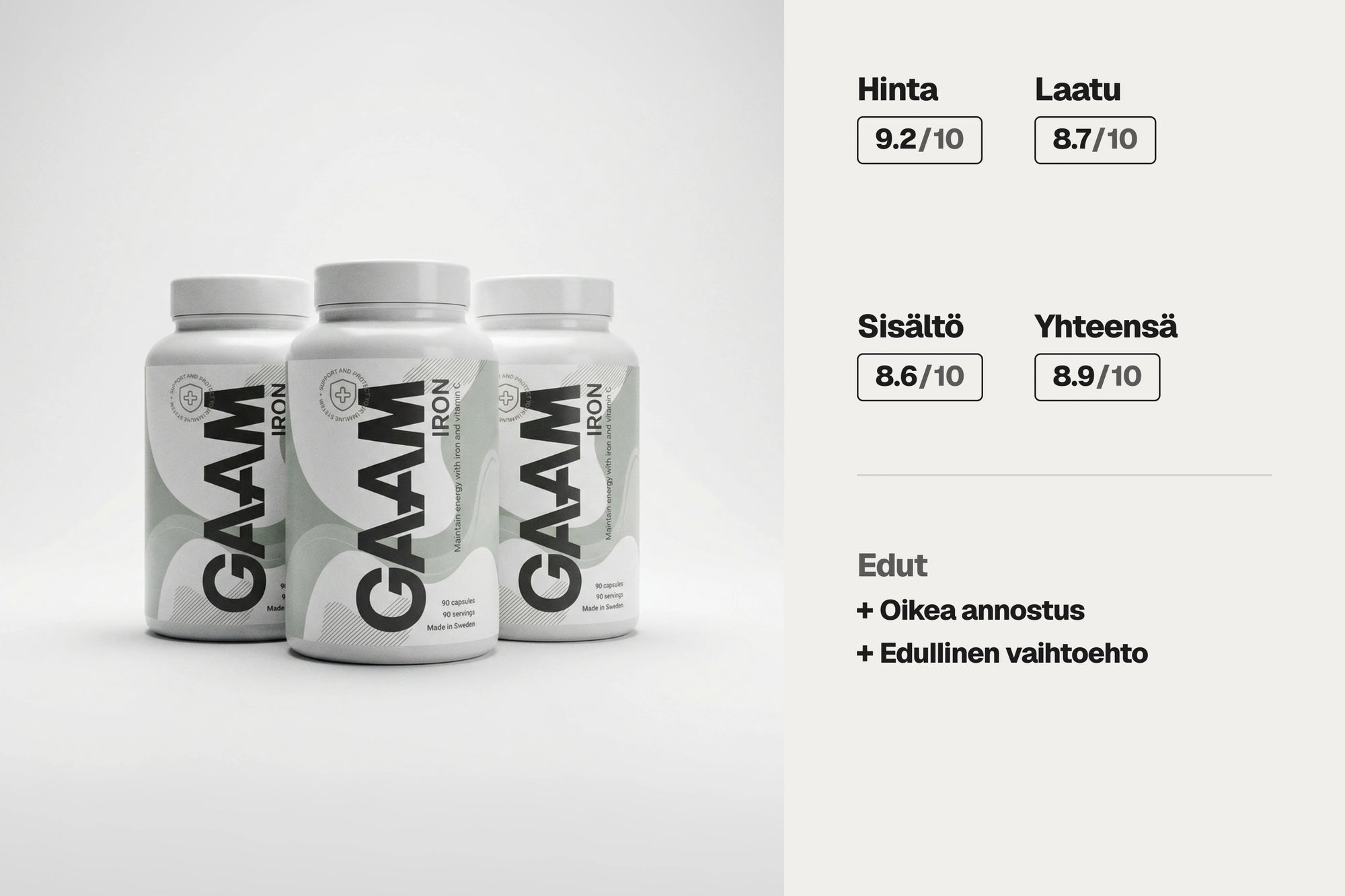 GAAM Iron 90 kapselia, edullinen rautalisä
