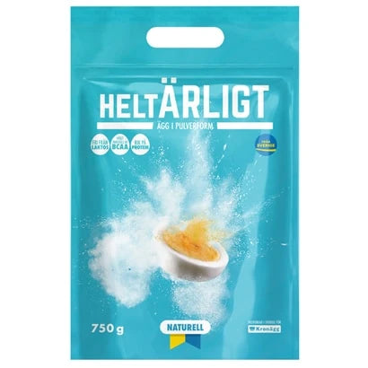 HeltÄrligt-munajauhe 750 g turkoosissa pussissa muna- ja jauhekuvituksella maulle Naturell., kuva 3/3