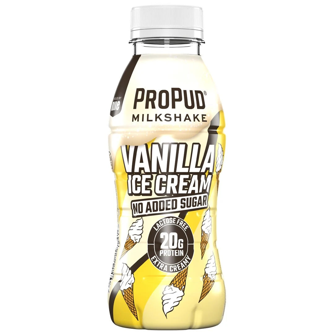 NJIE ProPud Protein Milkshake 330 ml keltavalkoisessa jäätelökuvioisessa pullossa, makuna Vanilla Ice Cream., kuva 8/9