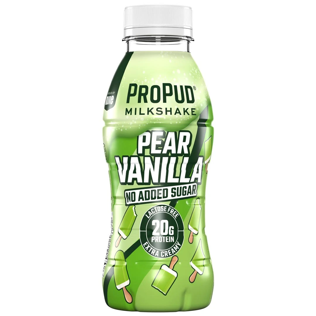 NJIE ProPud Protein Milkshake 330 ml vihreässä pullossa valkoisella korkilla, makuna Pear Vanilla., kuva 9/9