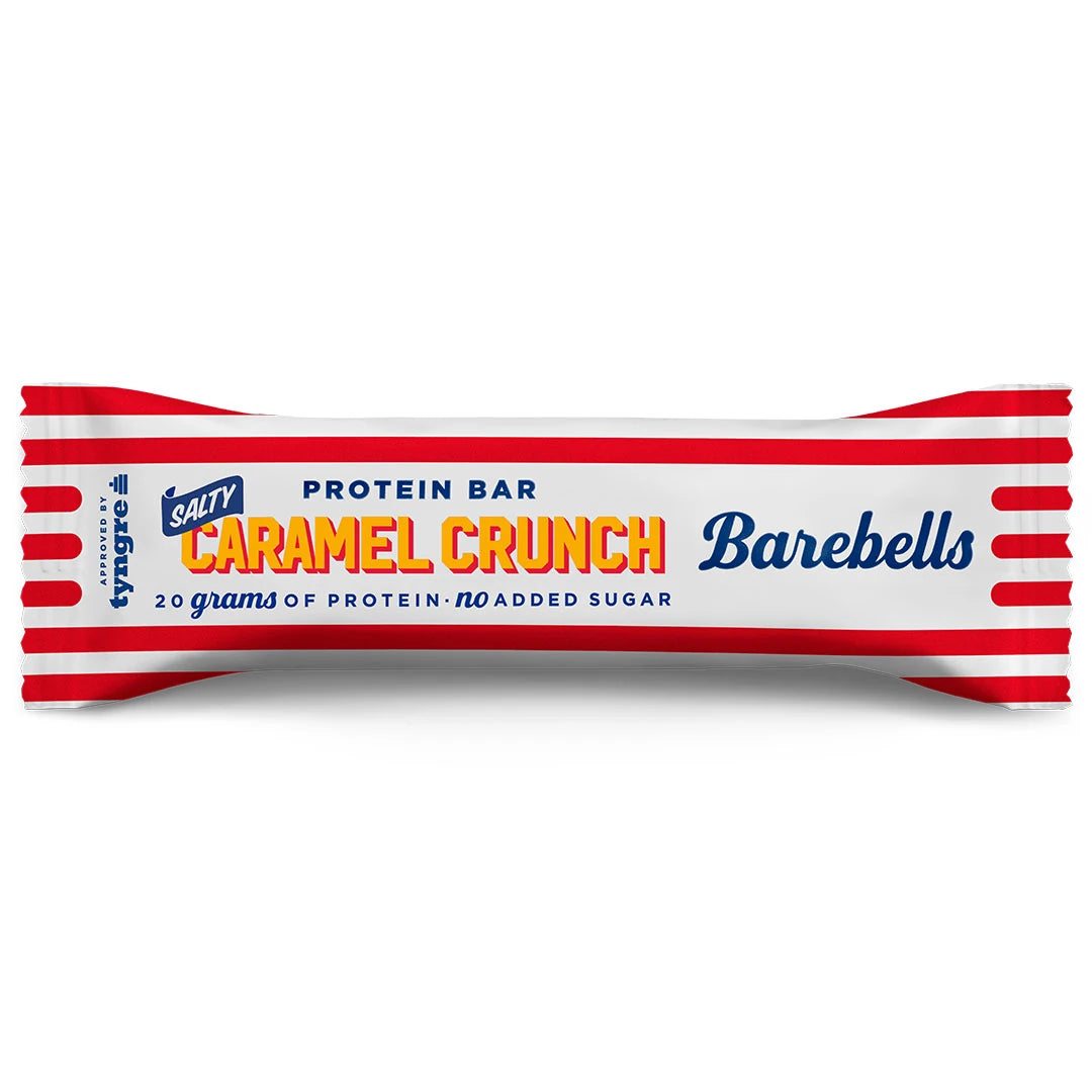 Barebells Soft protein bar 55 g valkoisessa pakkauksessa punaisilla raidoilla, makuna Salty Caramel Crunch., kuva 11/19