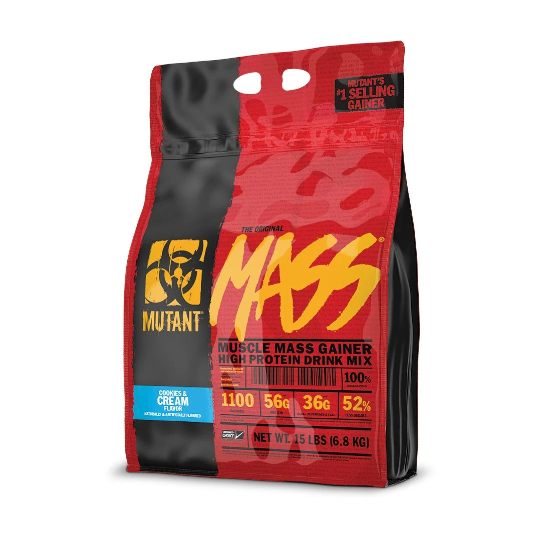 Mutant Mass 6.8 kg -gainer punaisessa ja mustassa pussissa keltaisilla yksityiskohdilla, makuna Cookies &amp; Cream., kuva 4/4