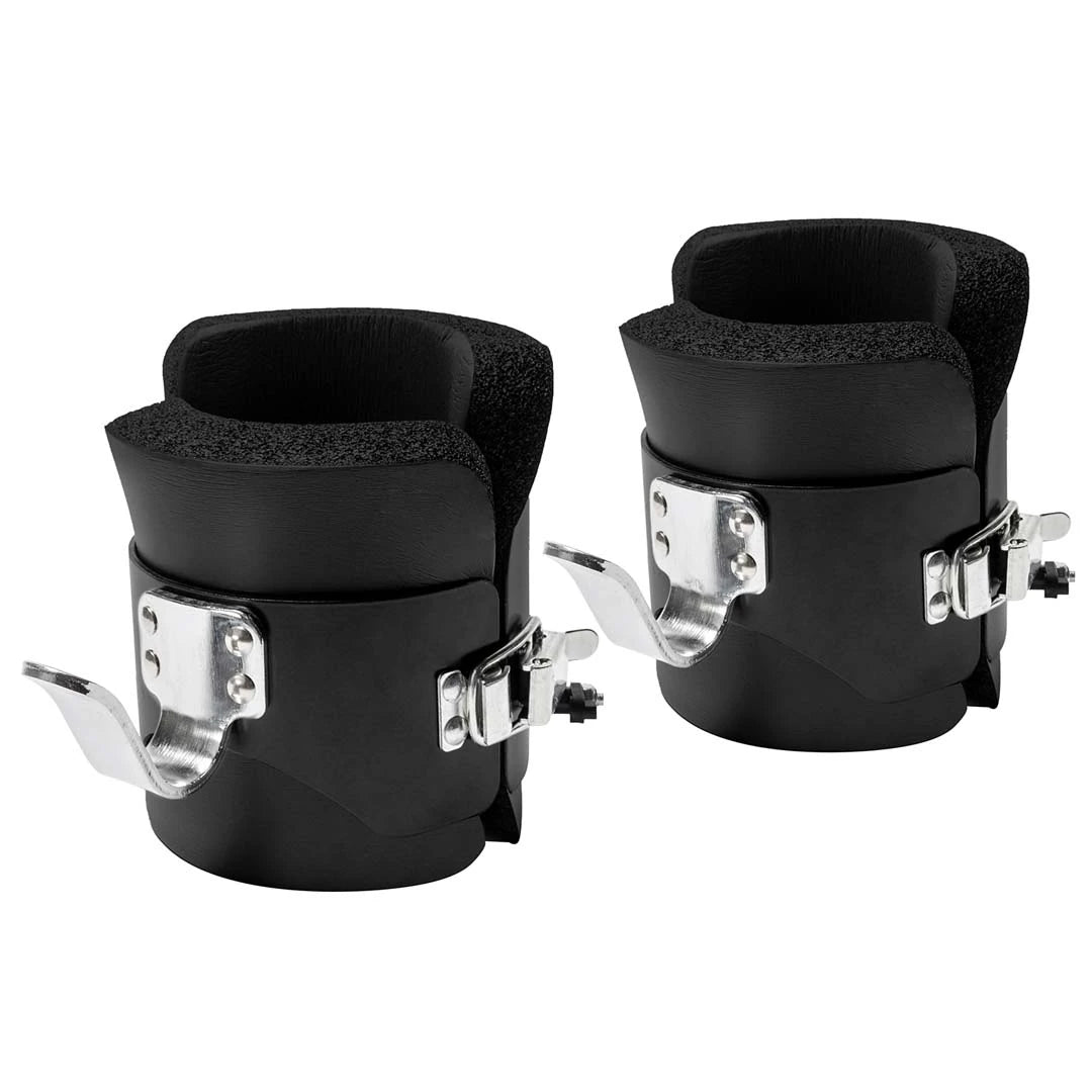 Mustat Virtufit Gravity Inversion Boots -riippunilkkatuet paksuilla vaahtomuovipehmusteilla ja teräskoukuilla roikkumisharjoitteluun.