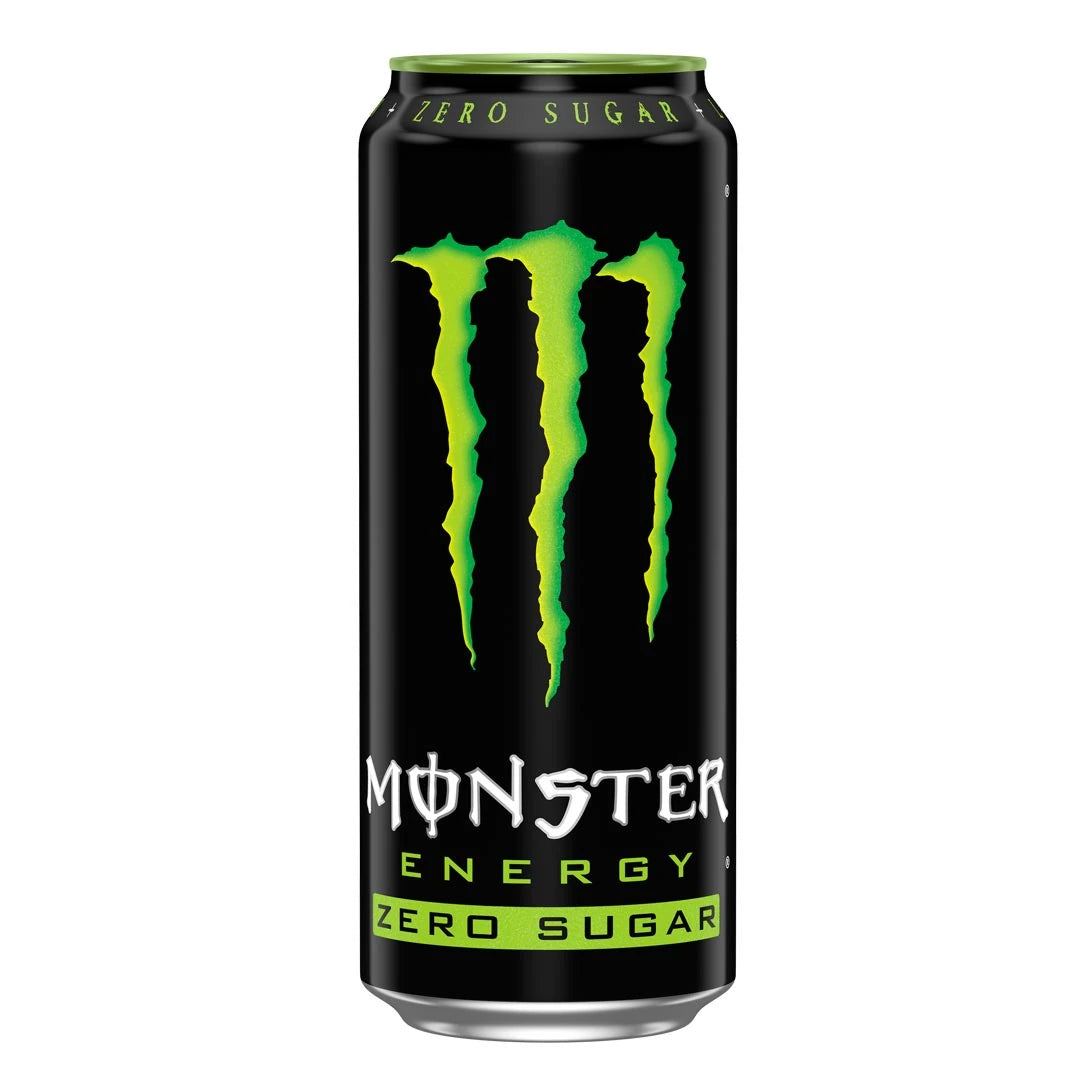 Monster Energy 500 ml mustassa tölkissä, jossa on klassinen vihreä logo, makuna Green Zero Sugar., kuva 8/19