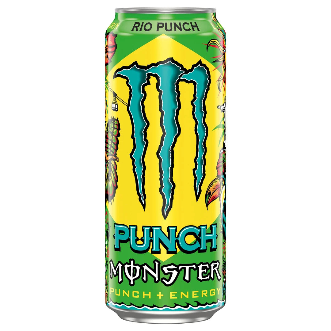 Monster Energy 500 ml hiilihapotettu juoma kelta-vihreässä tölkissä, makuna Juiced Rio Punch., kuva 13/19
