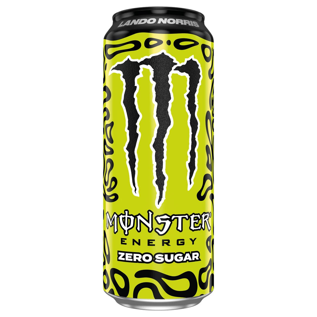 Monster Energy 500 ml neonkeltaisessa tölkissä mustilla yksityiskohdilla, varianttina Lando Norris Zero Sugar., kuva 14/19