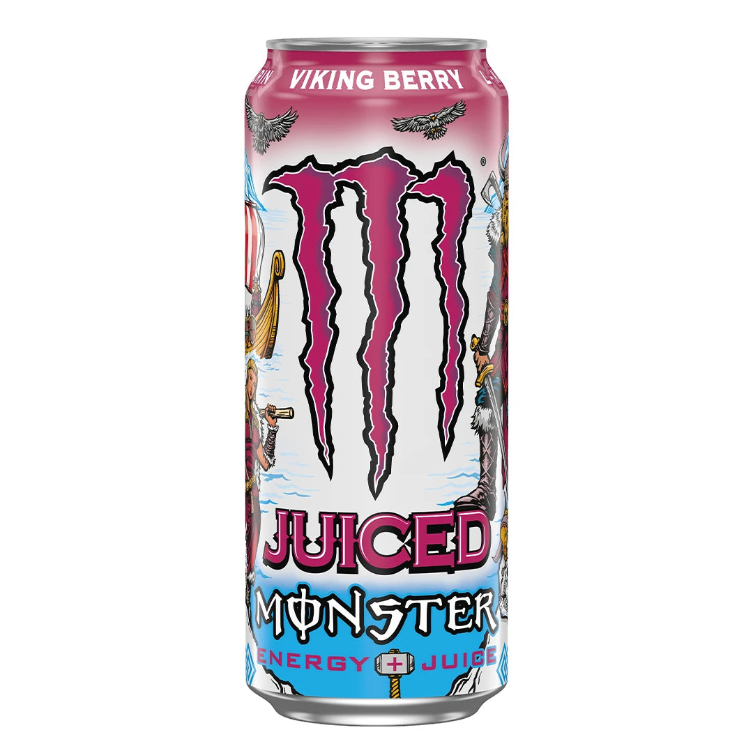 Monster Energy 500 ml vaaleanpunaisessa ja sinisessä viikinkiaiheisessa tölkissä, makuna Viking Berry., kuva 16/19