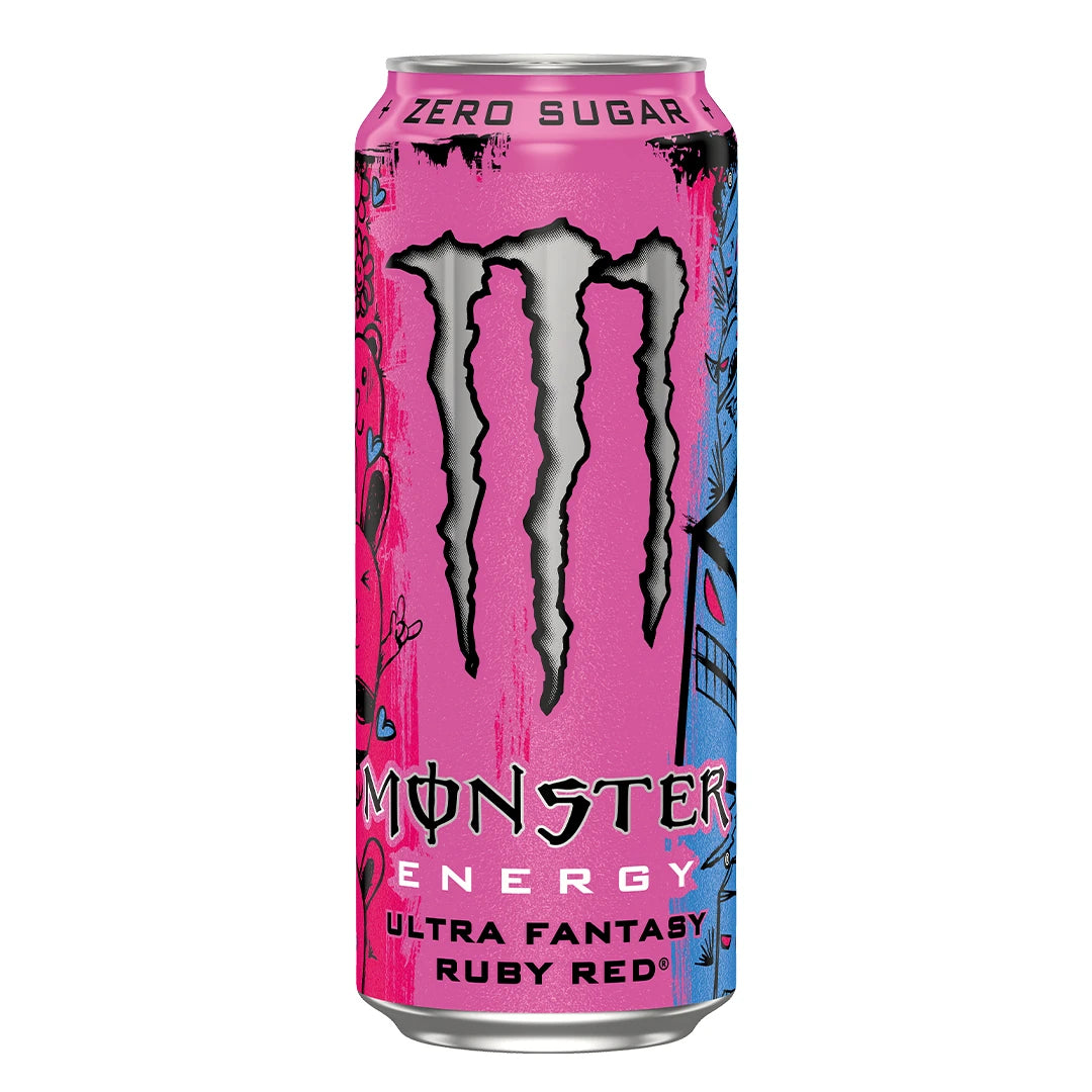 Monster Energy 500 ml vaaleanpunaisessa ja sinisessä tölkissä, makuna sokeriton Ultra Fantasy Ruby Red., kuva 17/19