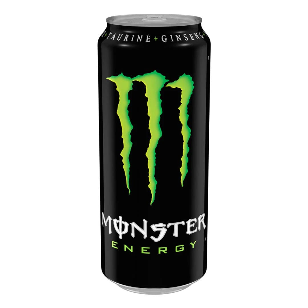 Musta tölkki vihreällä logolla sisältää Original-makuista Monster Energy 500 ml -energiajuomaa.