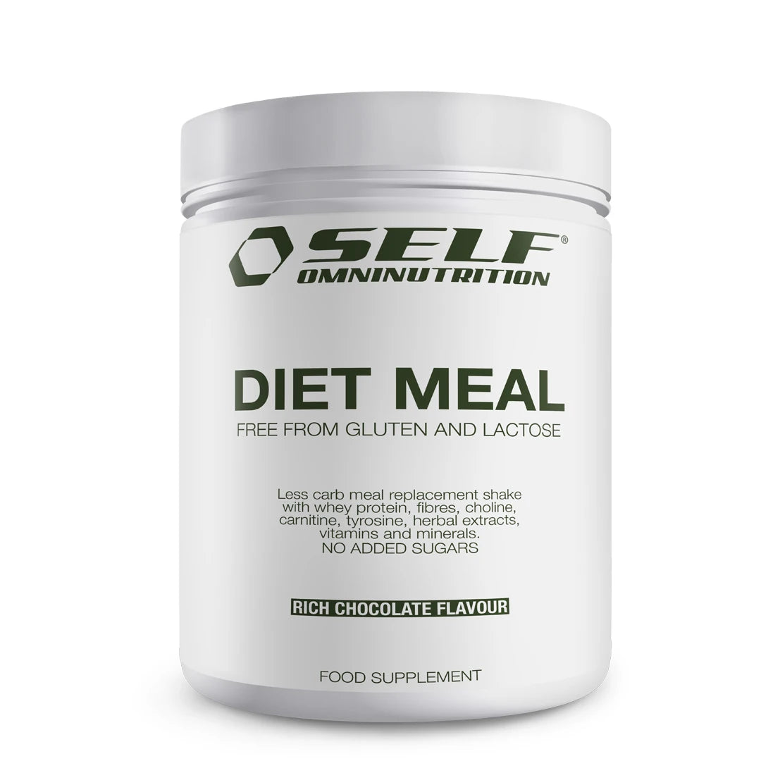 Self Omninutrition Diet Meal 500 g -ateriankorvike valkoisessa purkissa, makuna Rich Chocolate.