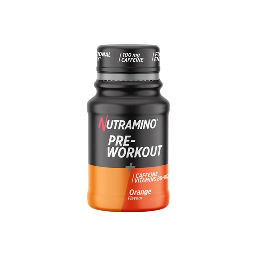 Nutramino Pre-Workout Shot 60 ml musta-oranssissa pullossa, makuna Orange., kuva 1/1