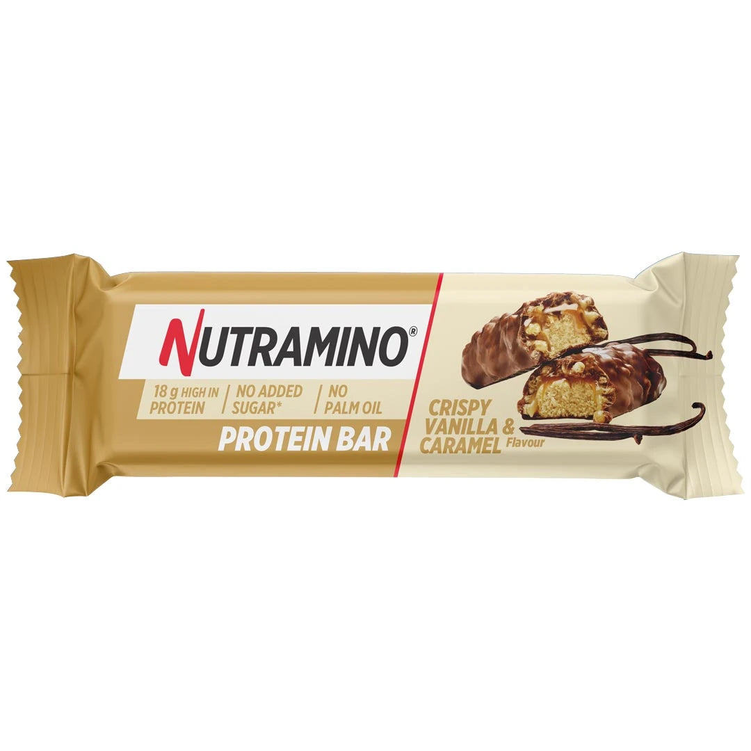 Nutramino Protein Bar 55 g beigessä ja valkoisessa pakkauksessa, makuna Crispy Vanilla &amp; Caramel., kuva 3/3