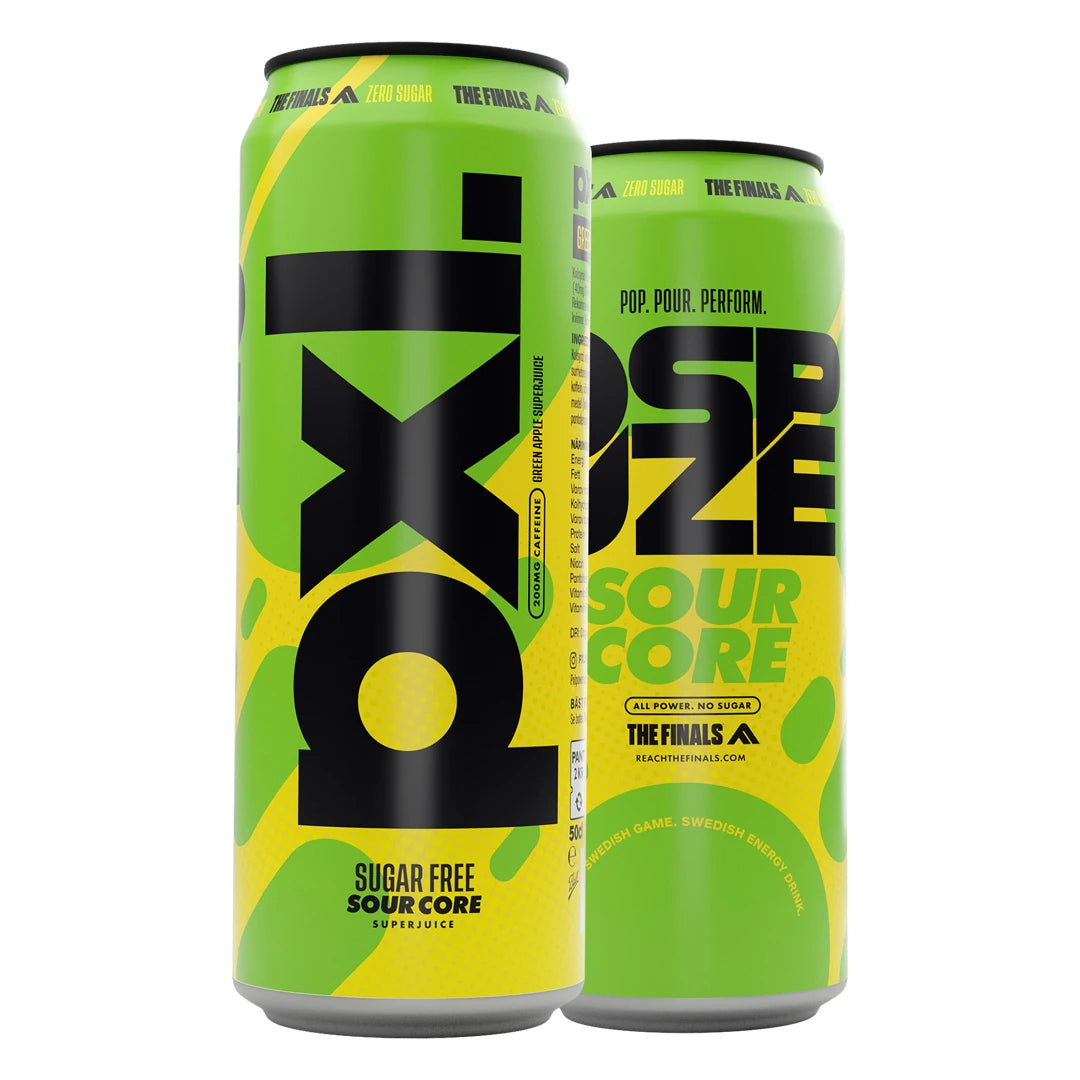 PXL Energy Final Fantasy 500 ml -hiilihappojuoma vihreissä ja keltaisissa tölkeissä, makuna Sour Core.