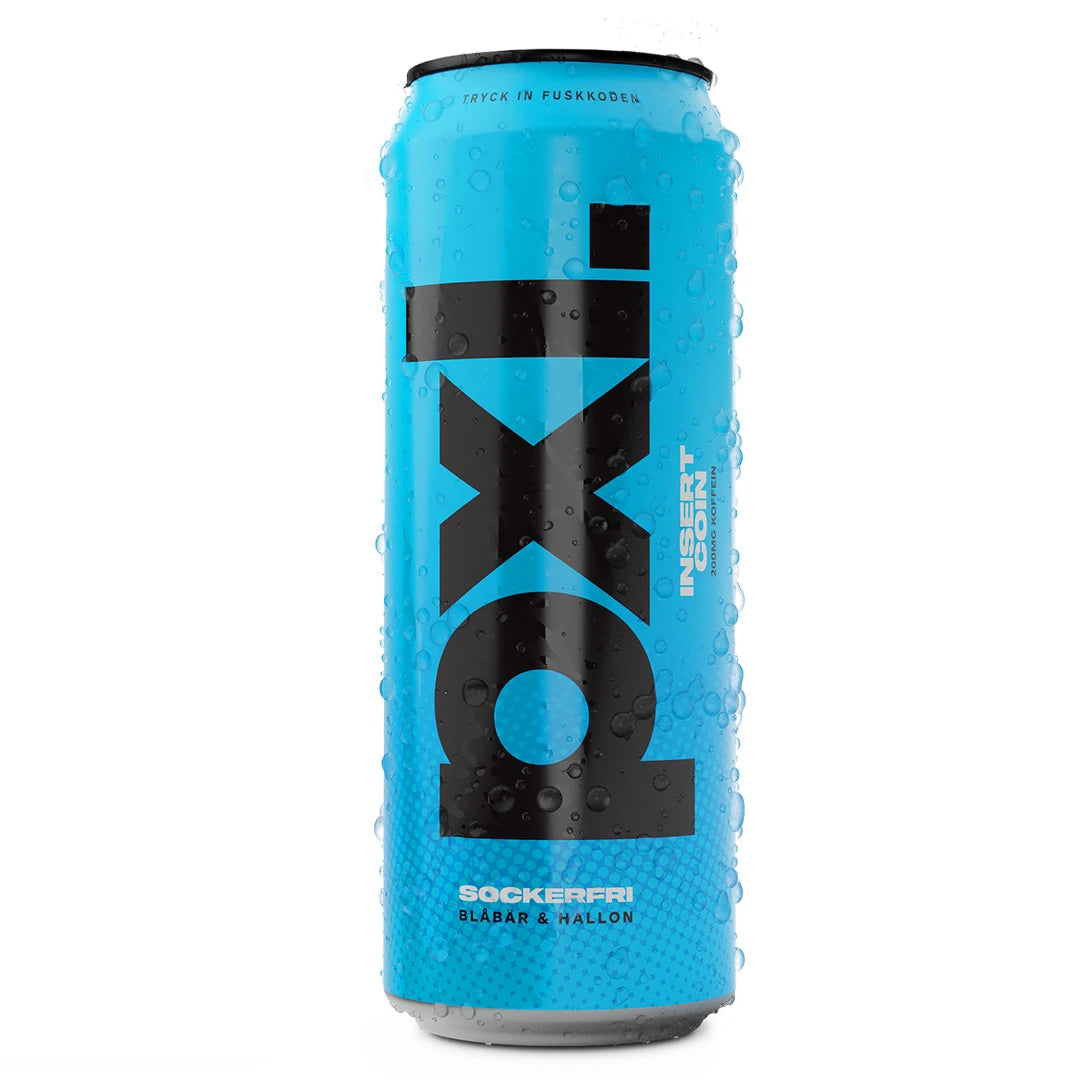 PXL Energy Final Fantasy 500 ml hiilihapotettu juoma vaaleansinisessä tölkissä mustin yksityiskohdin, makuna Insert Coin., kuva 3/7