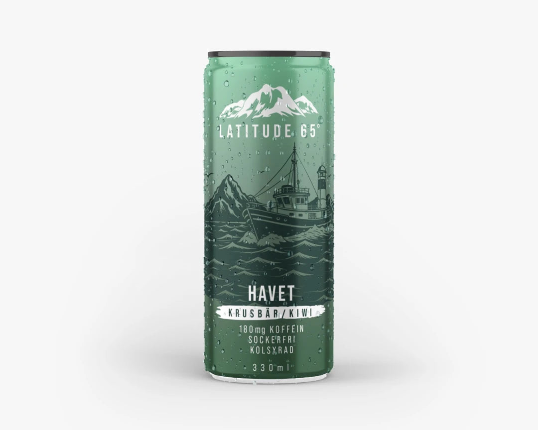 Latitude 65 330 ml hiilihapotettu juoma vihreässä tölkissä merikuvioinnilla, makuna karviainen-kiivi., kuva 5/20