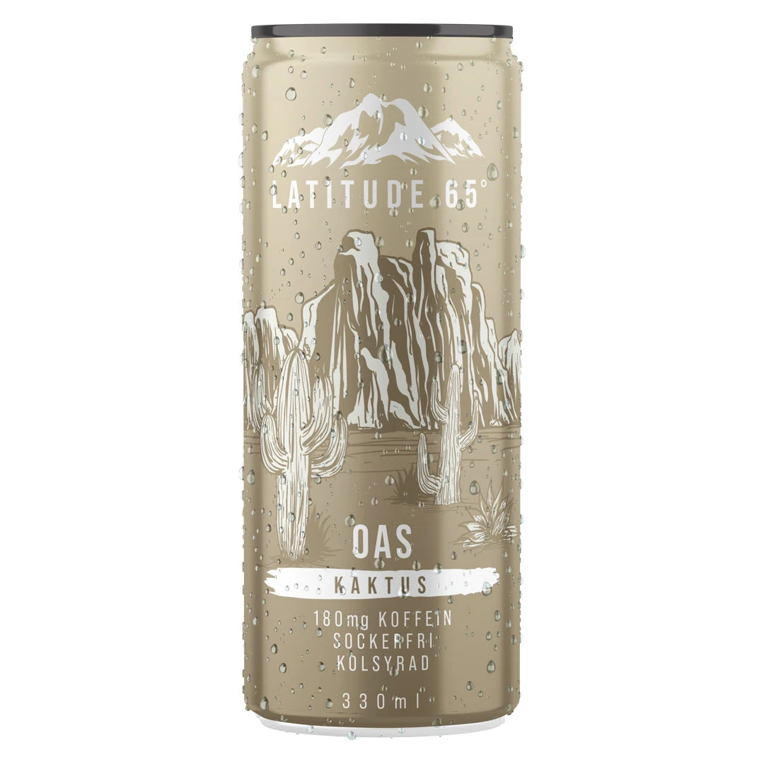 Latitude 65 330 ml beigessä tölkissä, jossa on vesipisaroita ja aavikkomaisema, makuna Kaktus., kuva 6/20