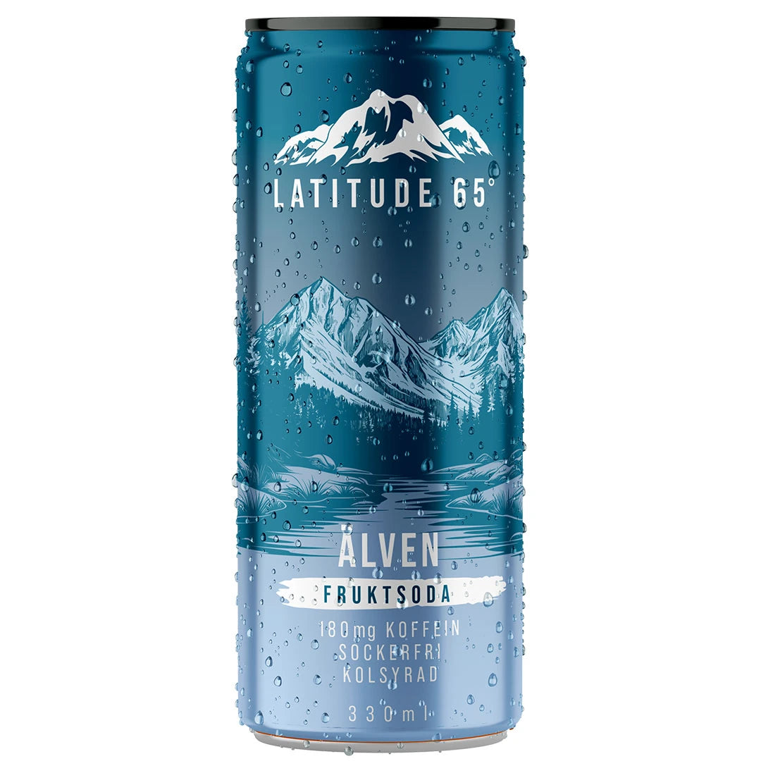Latitude 65 330 ml hiilihapotettu juoma sinisessä tunturikuvioidussa tölkissä, makuna Fruktsoda., kuva 10/20