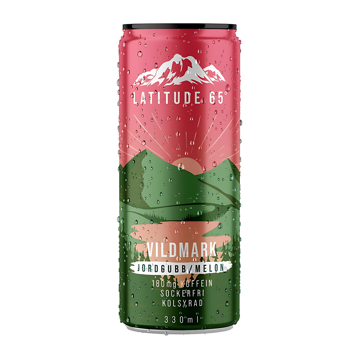 Latitude 65 330 ml -energiajuoma vaaleanpunaisessa ja vihreässä tölkissä, makuna Vildmark Jordgubb och Melon., kuva 18/20