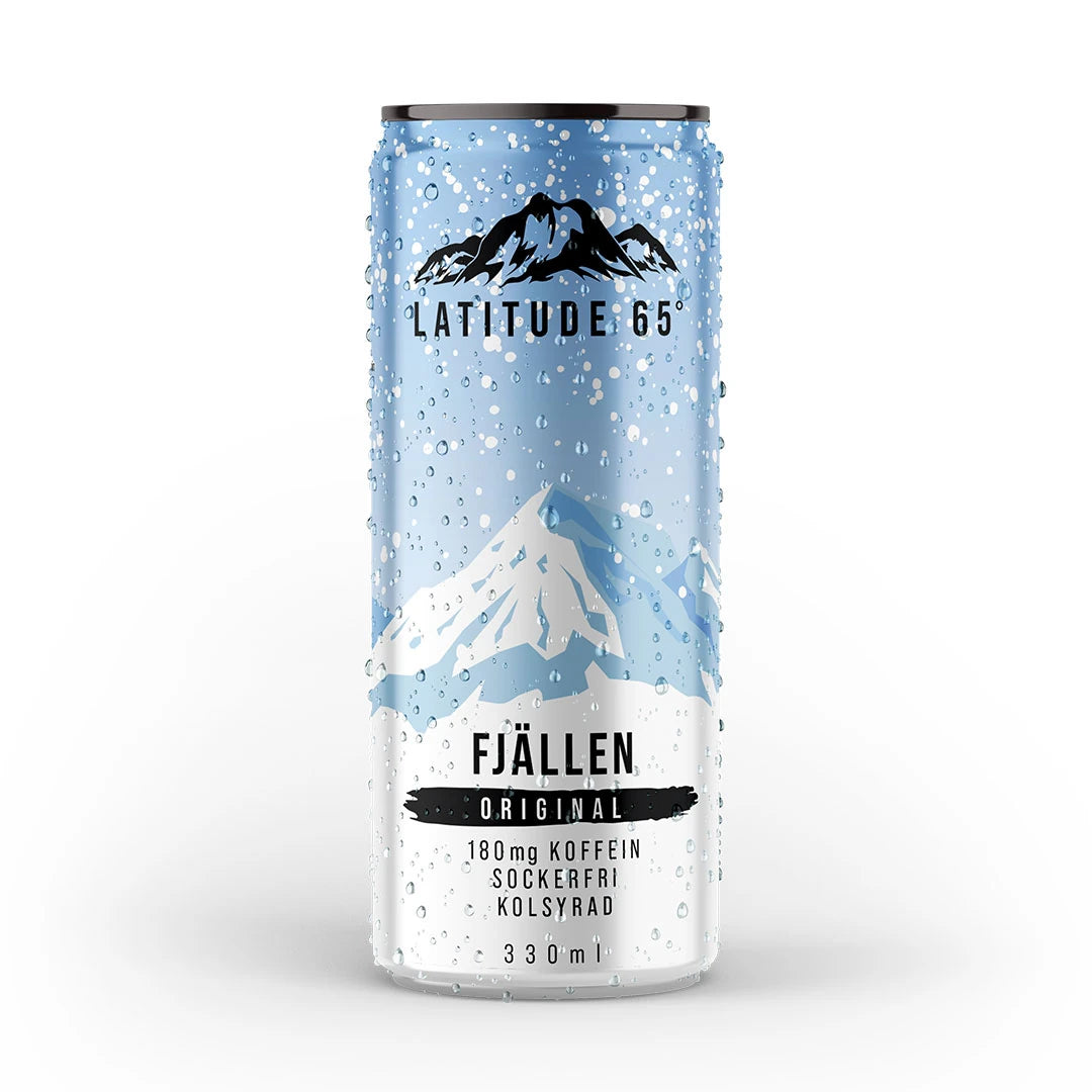 Latitude 65 330 ml vaaleansinivalkoisessa tölkissä, jossa on lumihuippuisia vuoria, makuna Fjällen Original., kuva 14/20