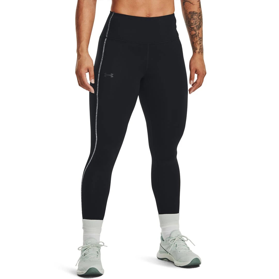 Under Armour Train CW Legging Black/Jet Grey, mustat korkeavyötäröiset treenitrikoot vaaleanharmaalla raidalla., kuva 1/2
