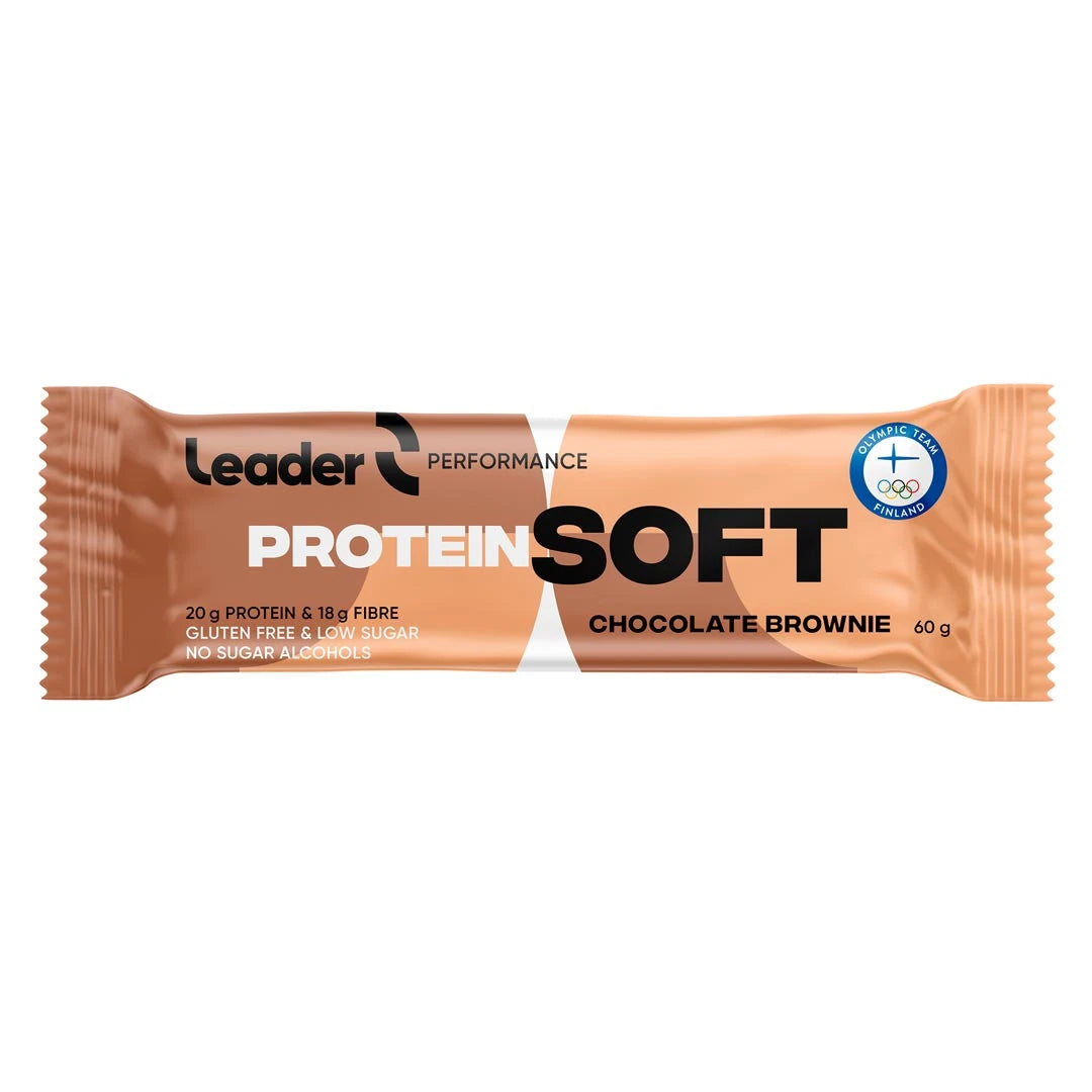 Leader Performance SoftBar 60 g -proteiinipatukka Chocolate Brownie -maussa ruskeassa pakkauksessa.