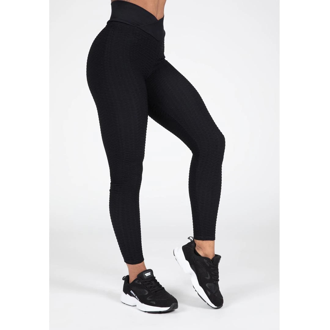 Gorilla Wear Dorris Leggings black -treenitrikoot V-muotoisella crossover-vyötäröllä ja aaltokuvioidulla kankaalla., kuva 1/6