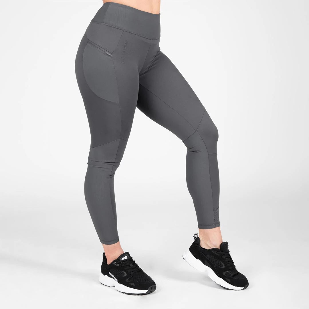 Harmaat treenileggingsit korkealla vyötäröllä ja taskulla mallia Gorilla Wear Monroe Leggings grey., kuva 1/1