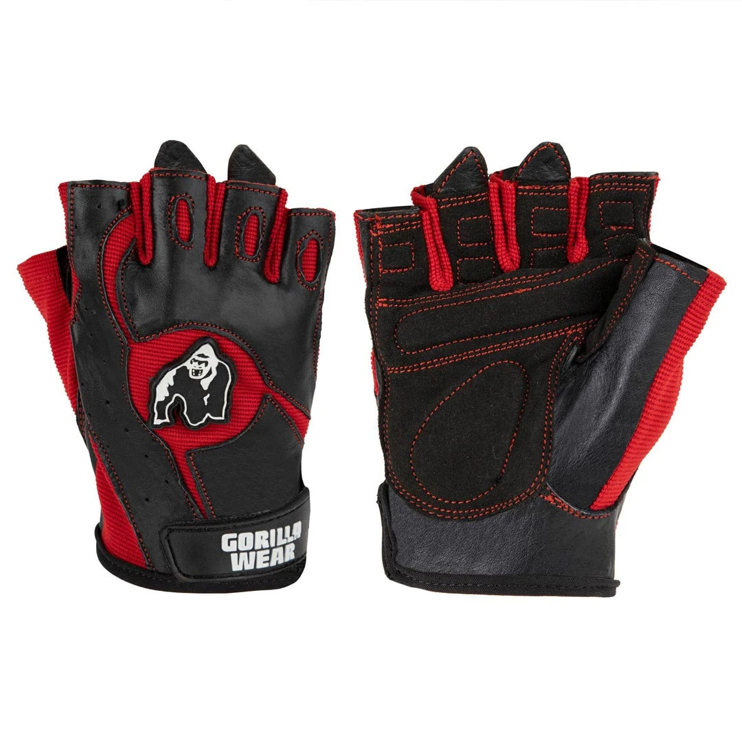 Gorilla Wear Mitchell Training Gloves Black/Red, mustat nahkaiset treenihanskat punaisilla yksityiskohdilla.