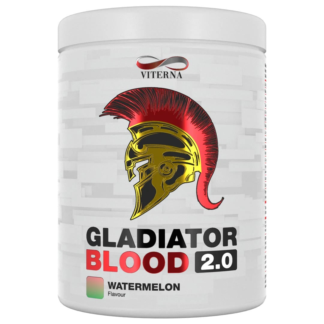 Viterna Gladiator Blood 2.0 460 g PWO-jauhe valkoisessa purkissa, jossa on gladiaattorikypärä ja makuna Watermelon.