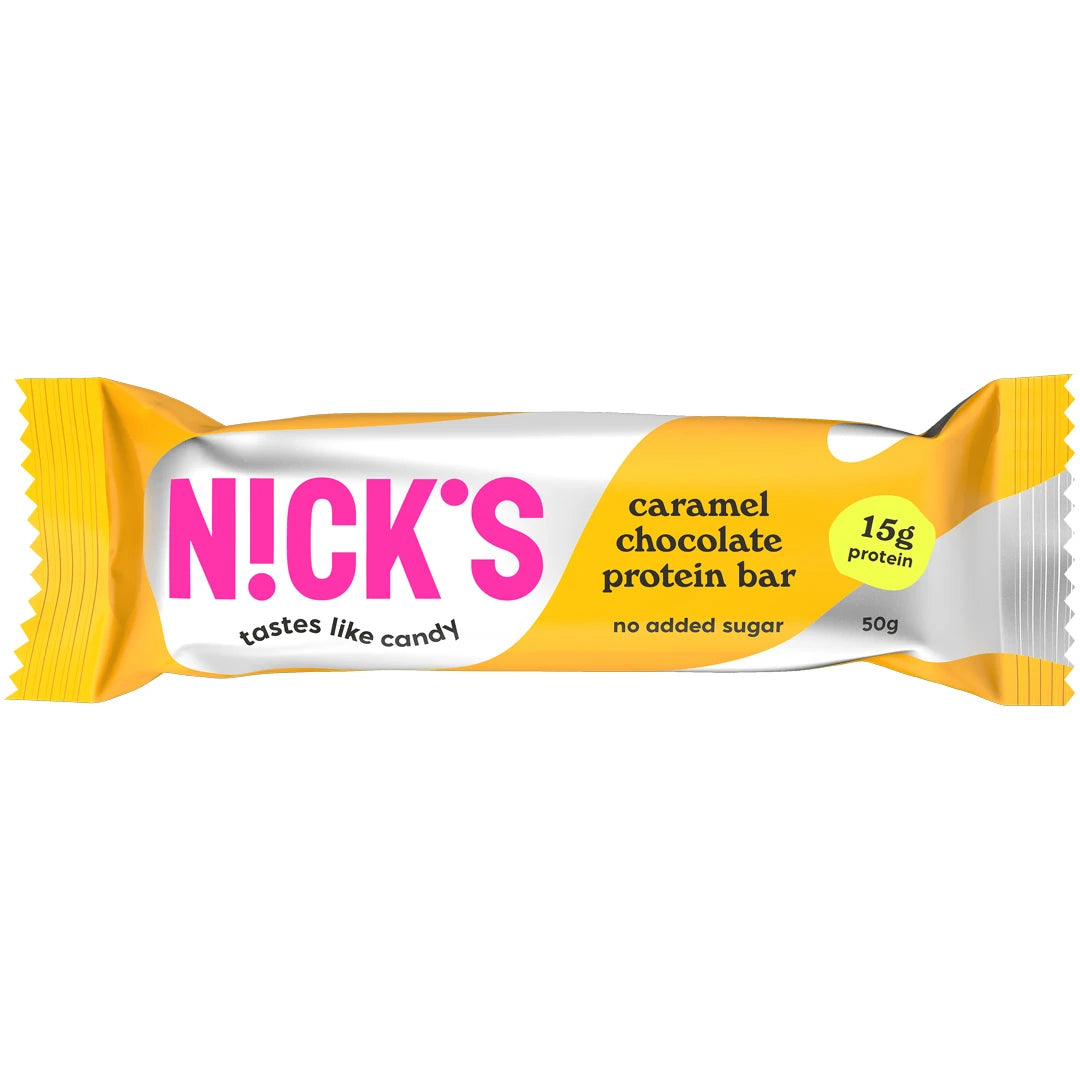NICKS Soft bar 50 g valko-keltaisessa pakkauksessa, makuna Caramel Chocolate.