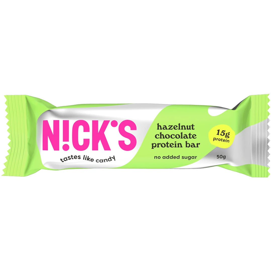 NICKS Soft bar 50 g -proteiinipatukka vaaleanvihreä-valkoisessa pakkauksessa, makuna Hazelnut Chocolate., kuva 3/6
