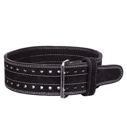 Musta nahkainen C.P. Sports Powerlifting Belt Black -treenivyö metallisoljella raskaisiin nostoihin.