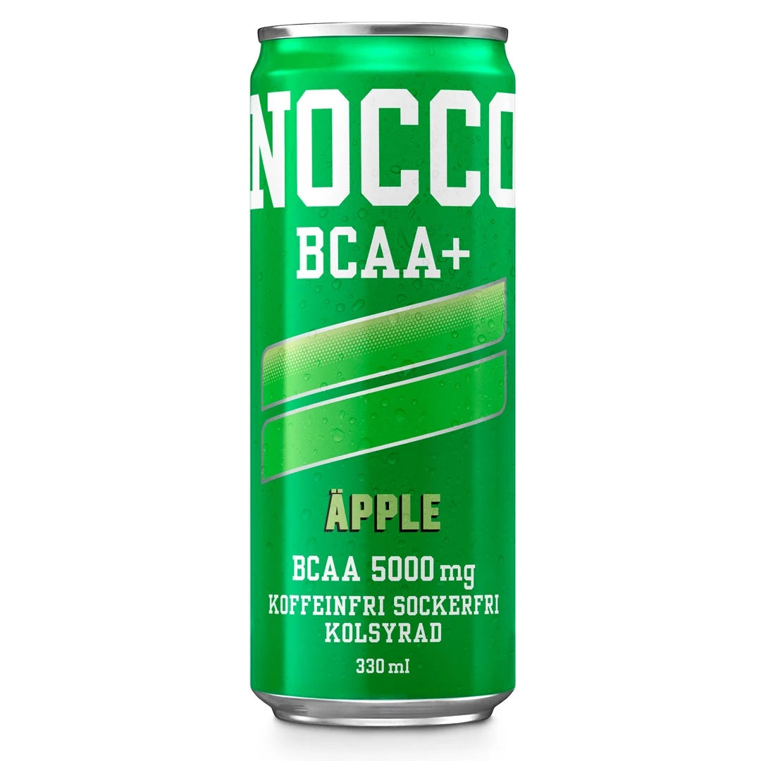 Raikkaan vihreä NOCCO BCAA+ 330 ml -juomatölkki, makuna omena.