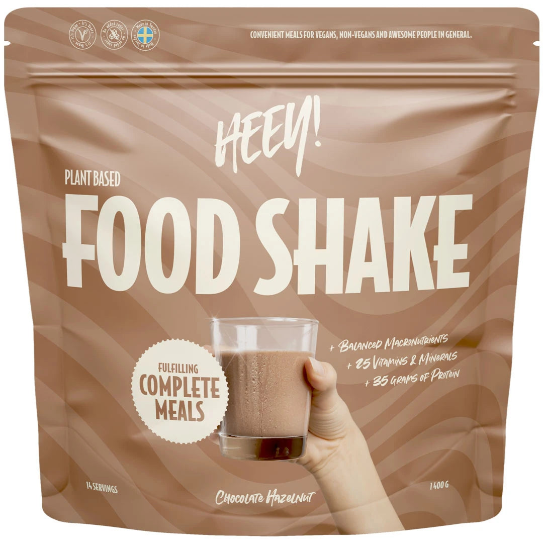Heey! Food Shake 1.4 kg -vegaaninen ateriankorvike ruskeassa pussissa, makuna Chocolate Hazelnut.