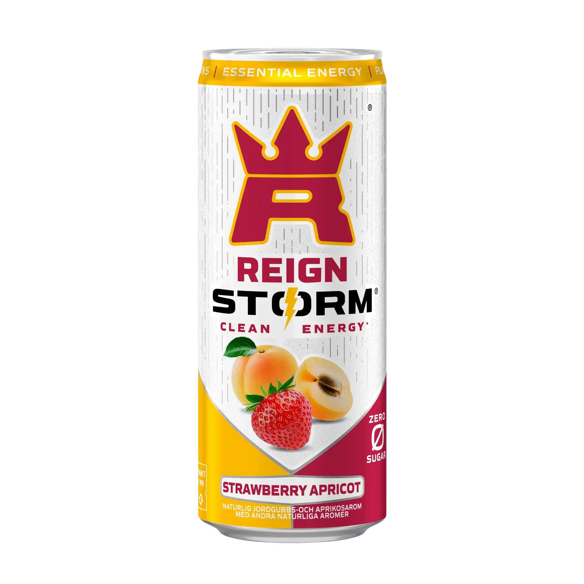 Reign Storm Energy 355 ml hiilihapotettu juoma valko-kelta-punaisessa tölkissä, makuna Strawberry Apricot., kuva 5/5