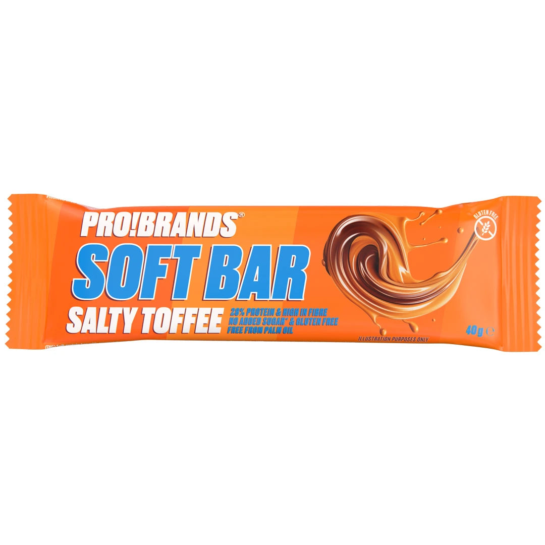 Pro Brands Softbar 40 g -proteiinipatukka oranssissa pakkauksessa, makuna Salty Toffee.