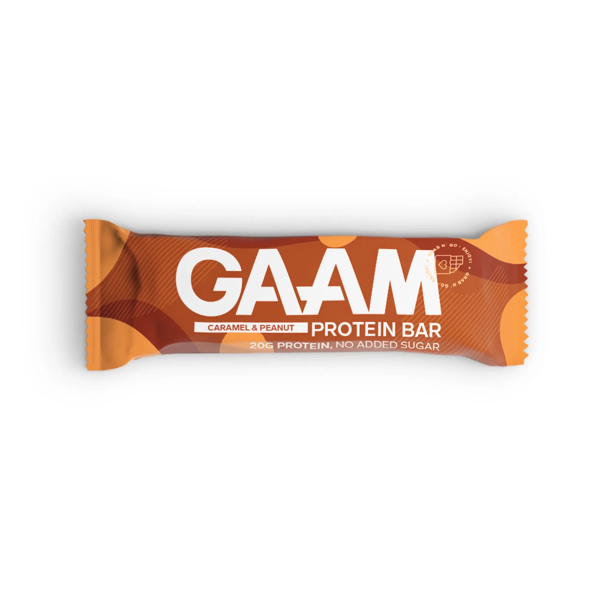 GAAM Protein & Soft bar 45 g -proteiinipatukka, makuna Caramel Peanut, oranssi-ruskeassa pakkauksessa.