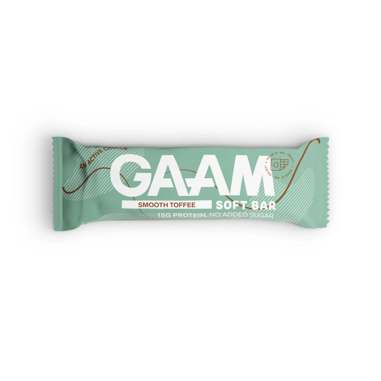 GAAM Protein & Soft bar 45 g vaaleanvihreässä pakkauksessa, makuna Smooth Toffee.