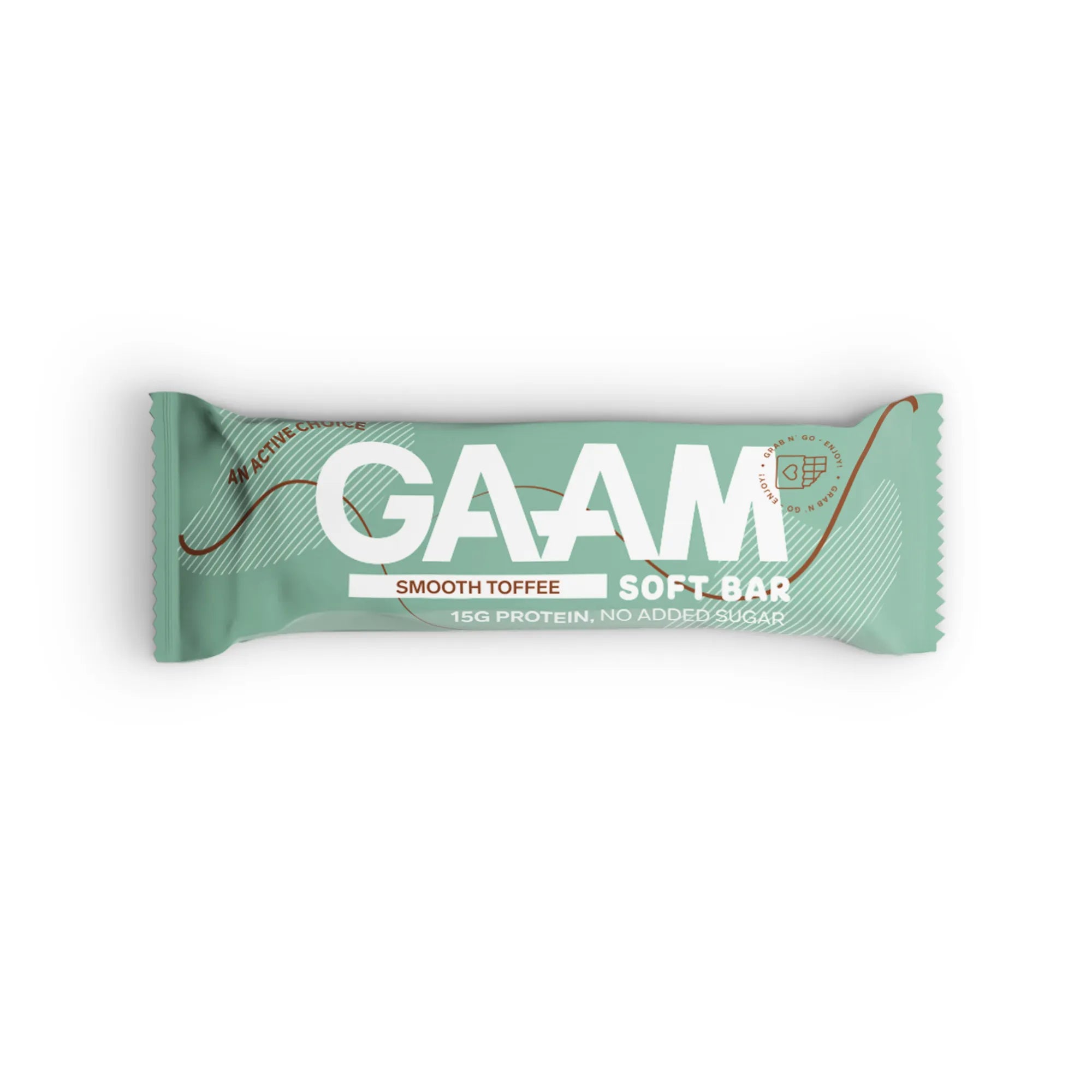 GAAM Protein & Soft bar 45 g vaaleanvihreässä pakkauksessa, makuna Smooth Toffee.