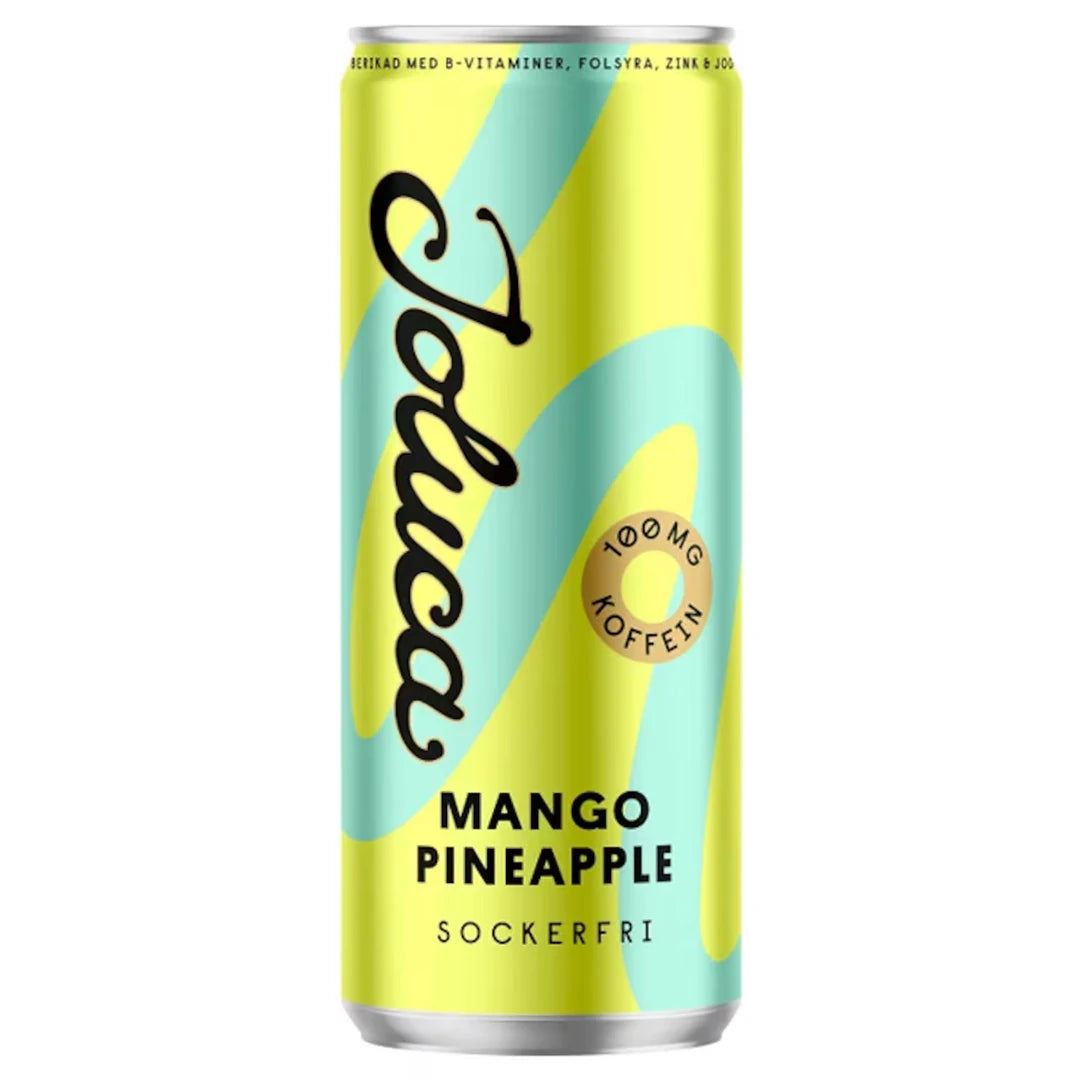 Joluca 330 ml hiilihapotettu juoma keltaisessa ja vaaleansinisessä tölkissä, makuna Mango Pineapple., kuva 2/4