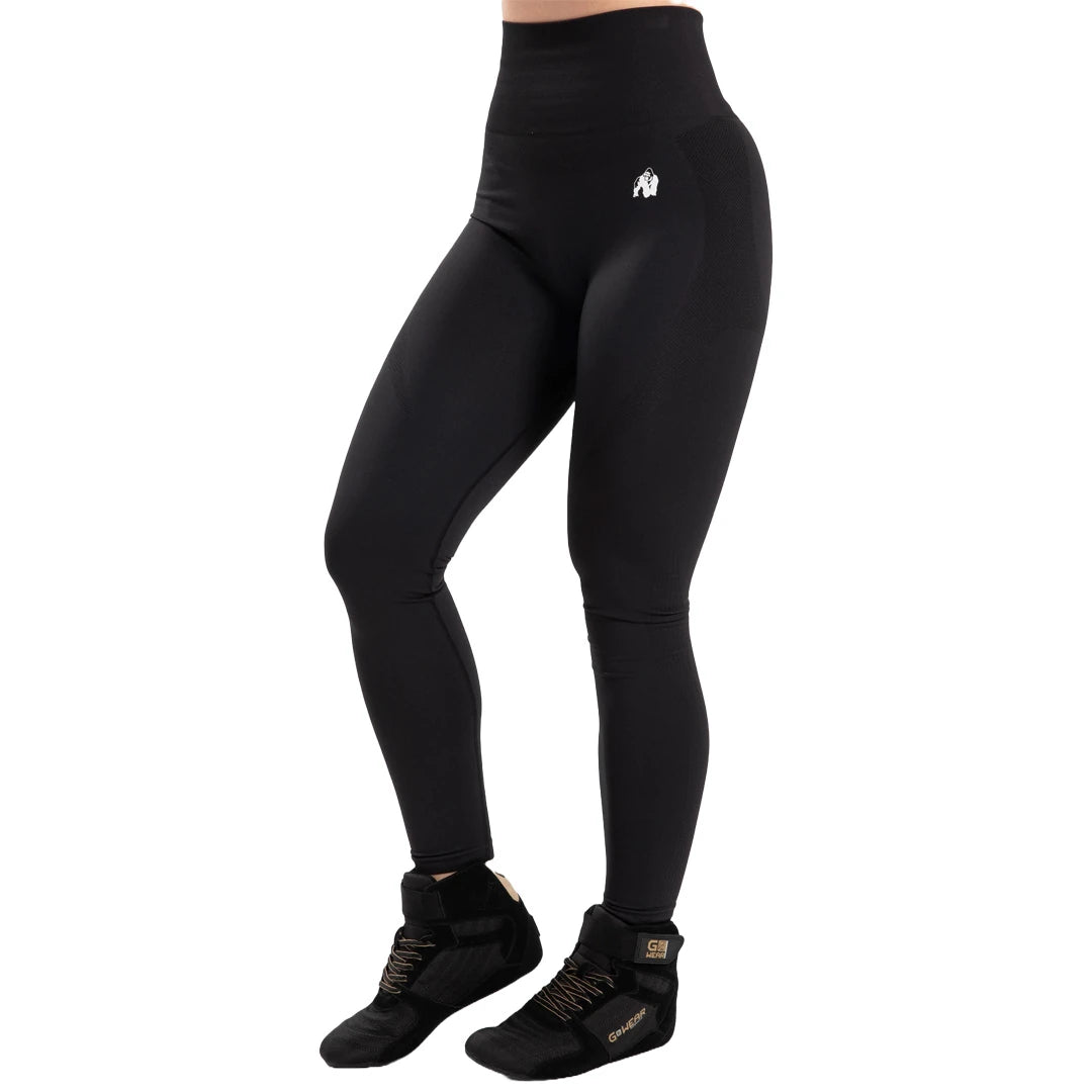 Gorilla Wear Olivia Seamless Leggings Black, mustat, saumattomat ja korkeavyötäröiset treenitrikoot., kuva 1/4