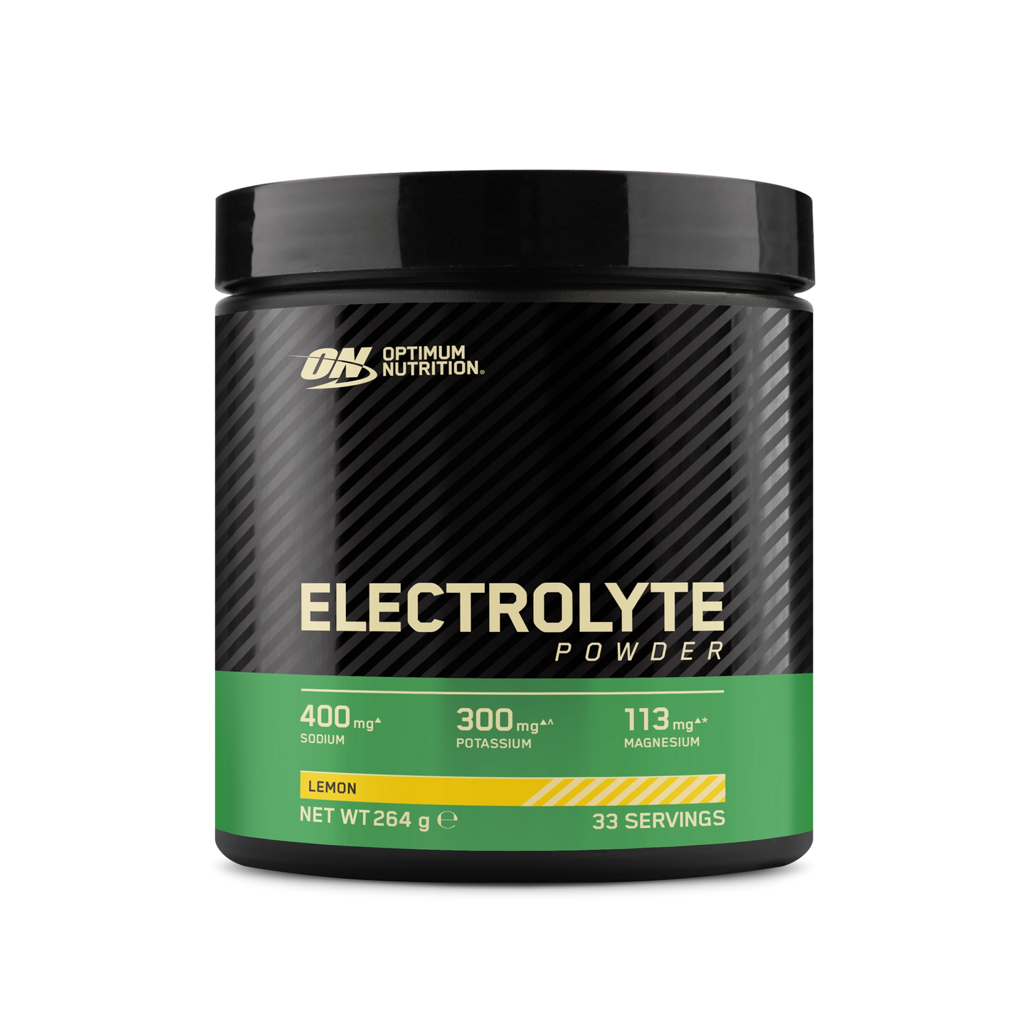 Optimum Nutrition Electrolyte Powder 264 g mustassa purkissa, jossa on vihreä etiketti, makuna Lemon., kuva 1/2
